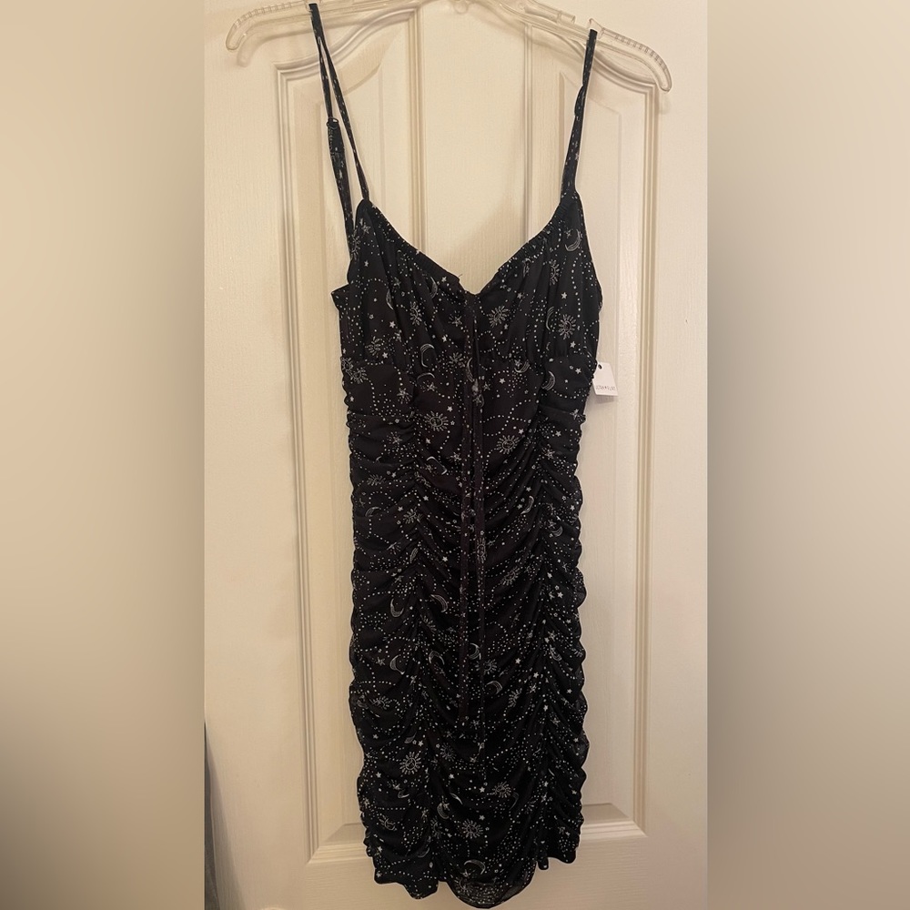 Junior stretchy black spaghetti strap dress